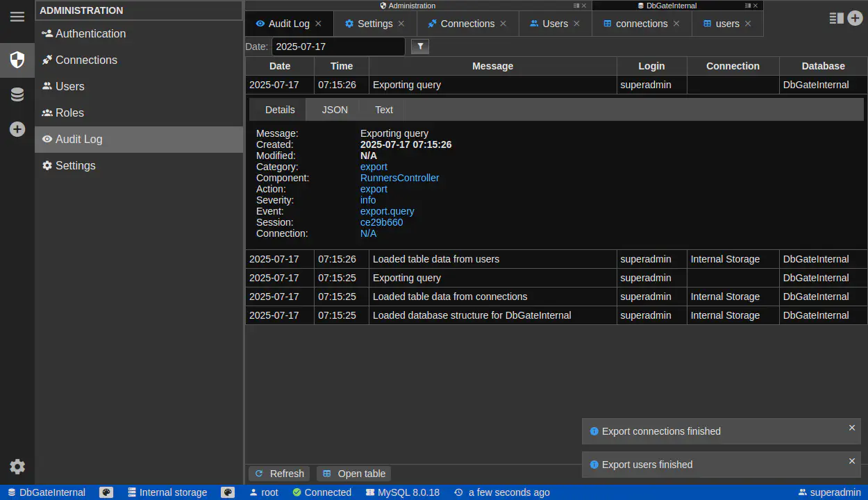 DbGate - auditlog
