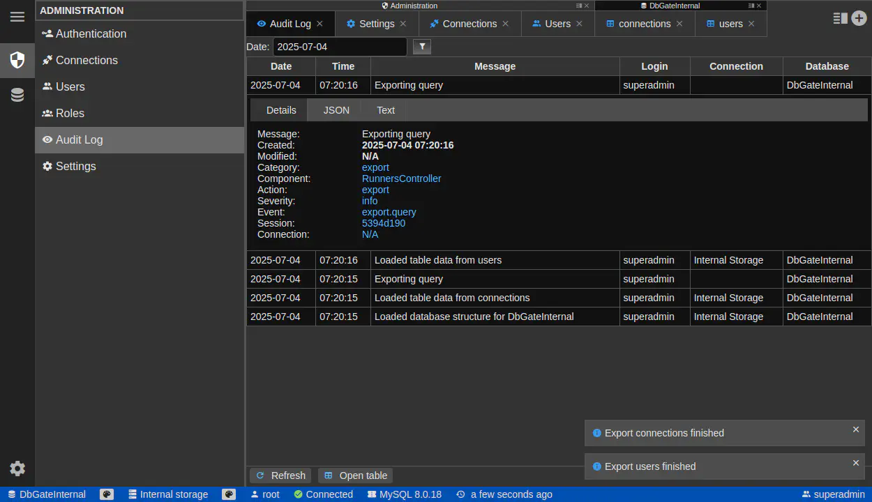 DbGate - auditlog