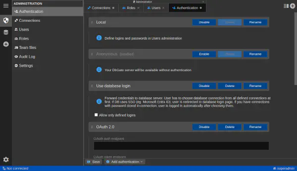 Authentization administration (Premium)