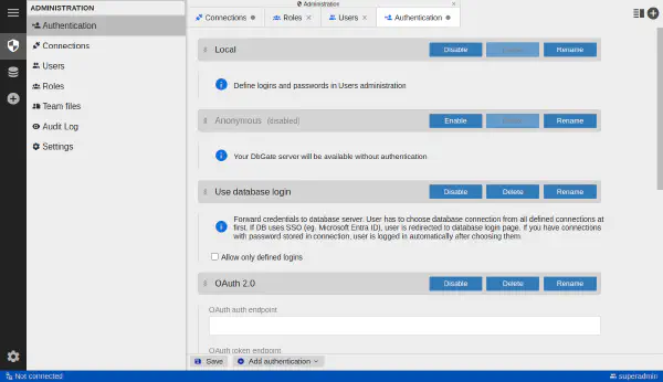 Authentization administration (Premium)