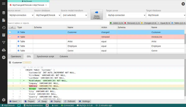 Database compare tool