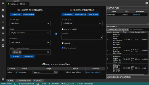 DbGate - configure export csv