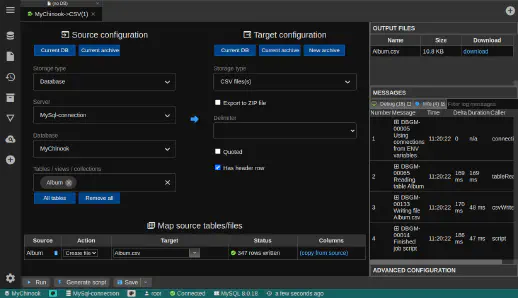 DbGate - configure export csv