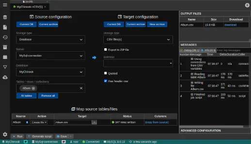 DbGate - configure export csv