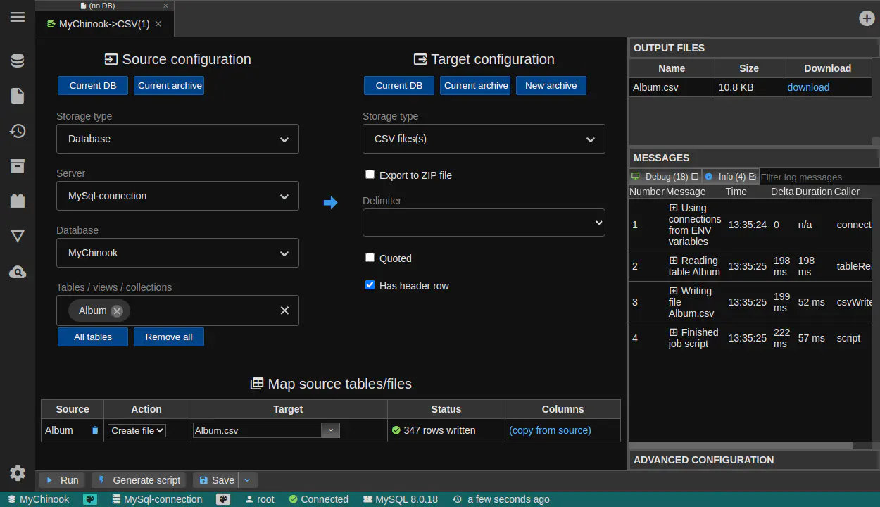 DbGate - configure export csv