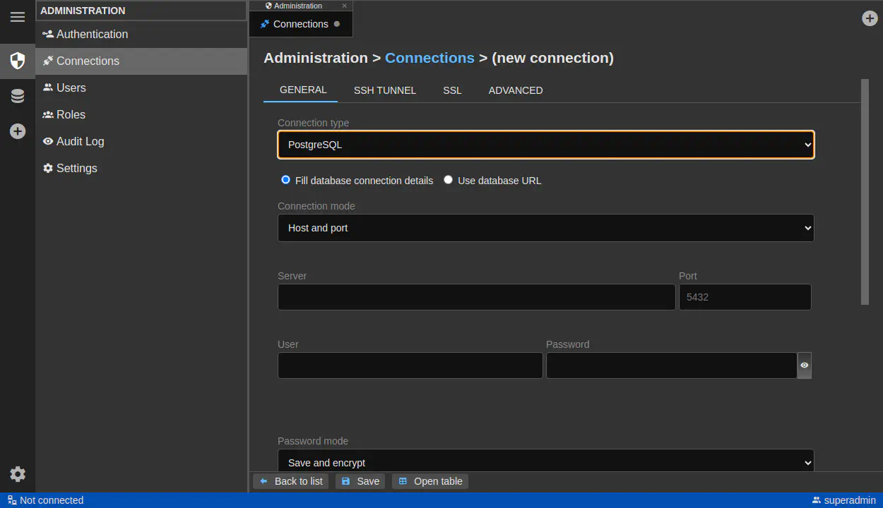 DbGate - connection administration
