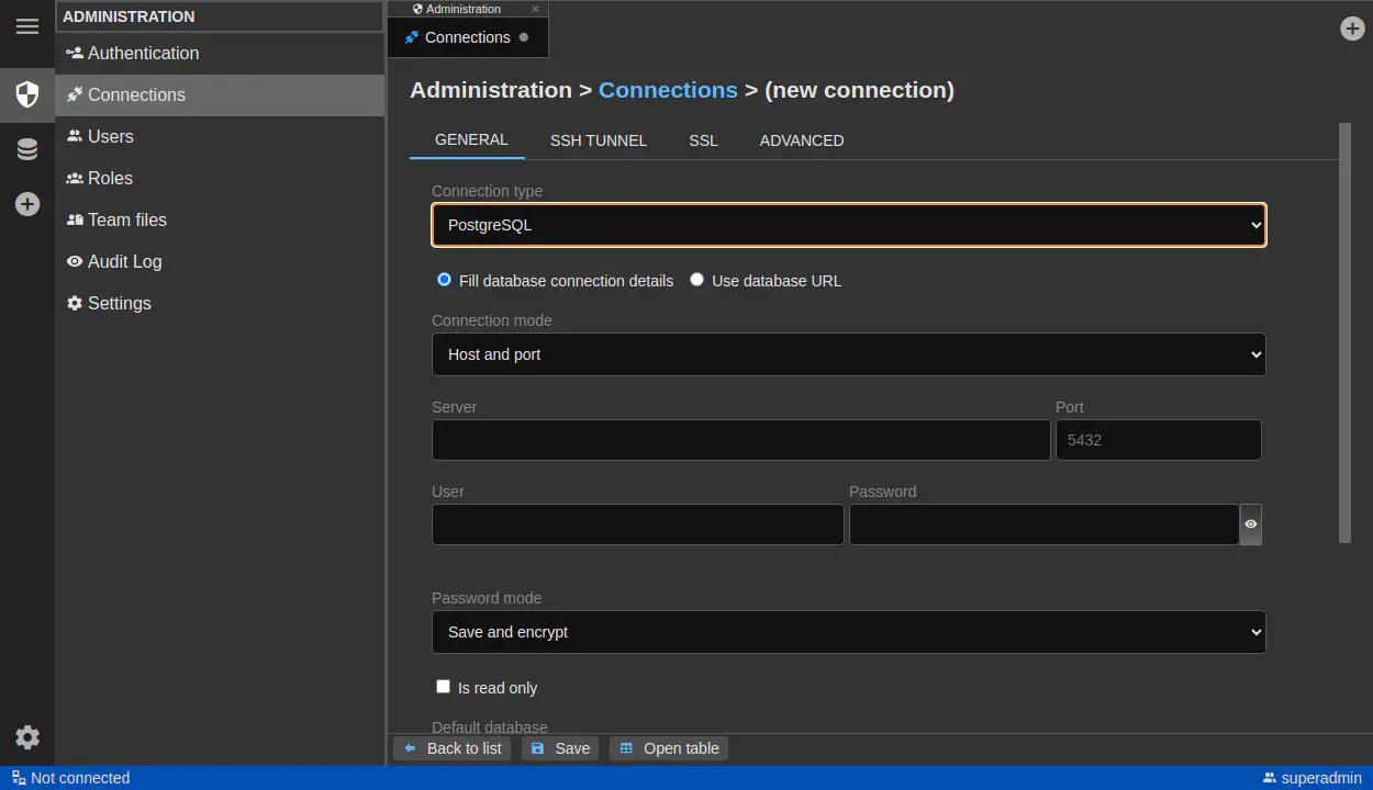 DbGate - connection administration