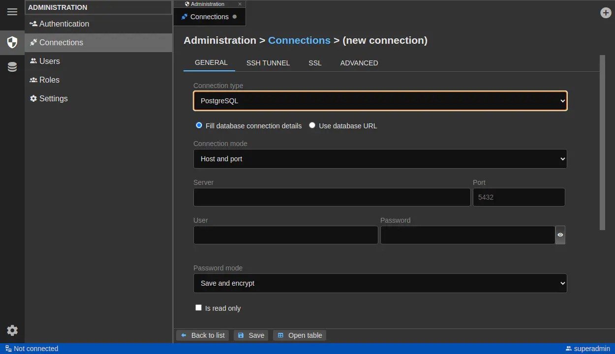 DbGate - connection administration