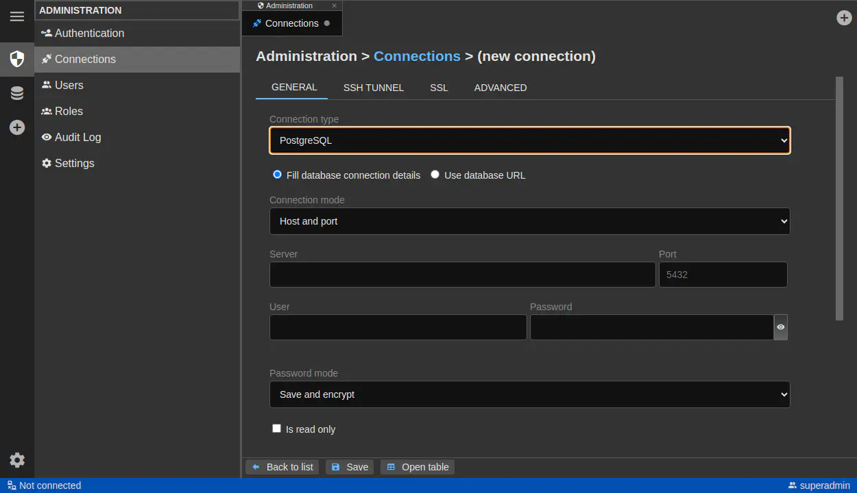 DbGate - connection administration