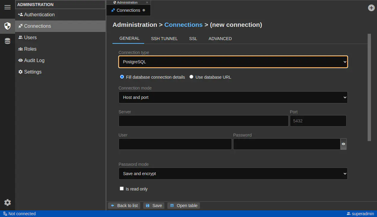 DbGate - connection administration