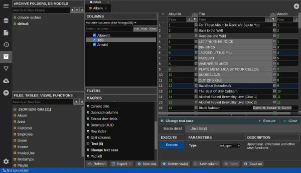 Data archive editor with macro preview