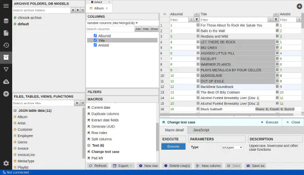 Data archive editor with macro preview