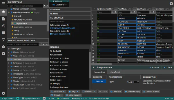 Macros in table data editor