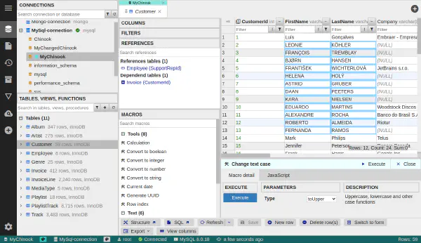 Macros in table data editor