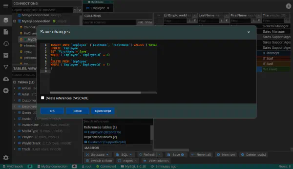 Modify data with SQL preview