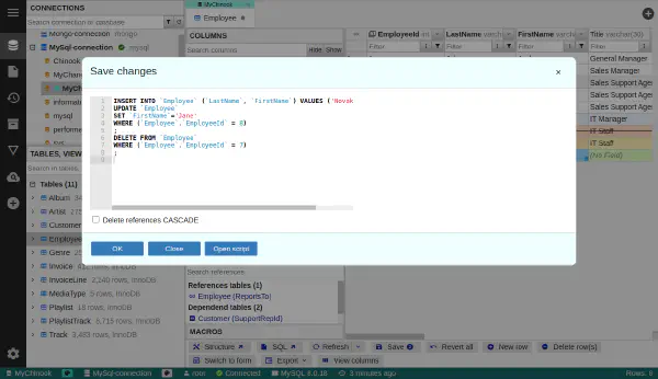 Modify data with SQL preview