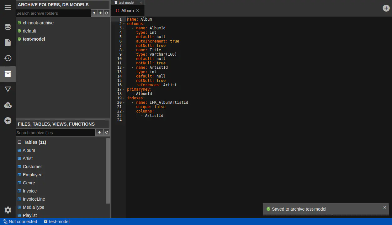 DbGate - database model table yaml