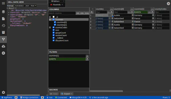 DbGate - mongodb json cell view