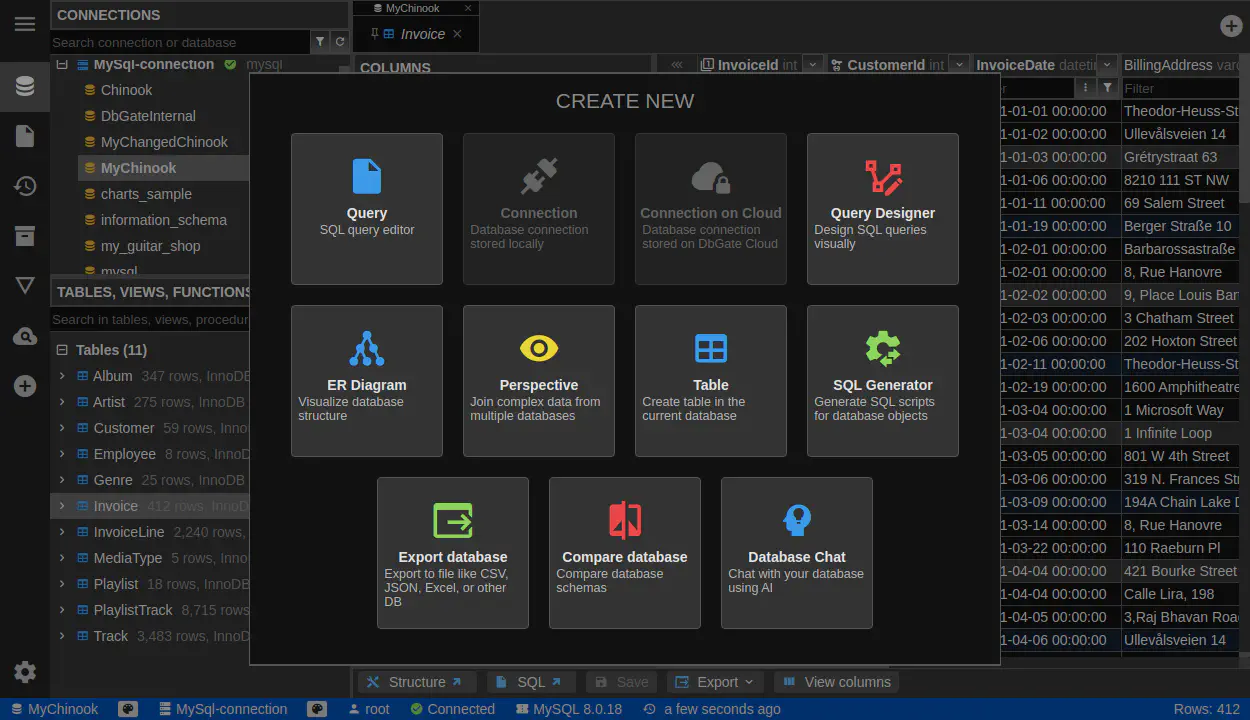 DbGate - new object window