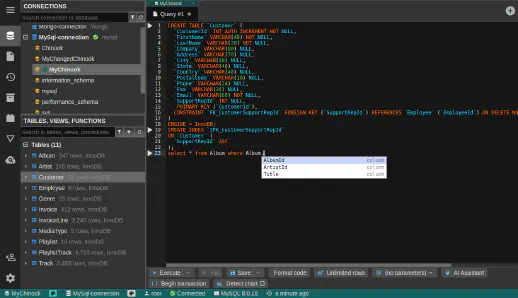 DbGate - query editor code completion