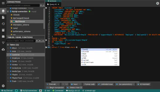 DbGate - query editor code completion