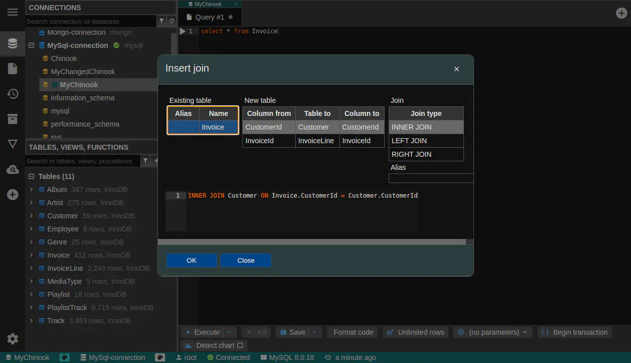 DbGate - query editor join wizard