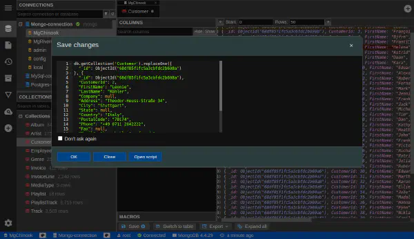 MongoDB data editor with save data preview