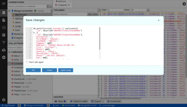 MongoDB data editor with save data preview