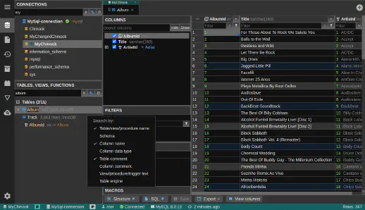 DbGate - search in connections